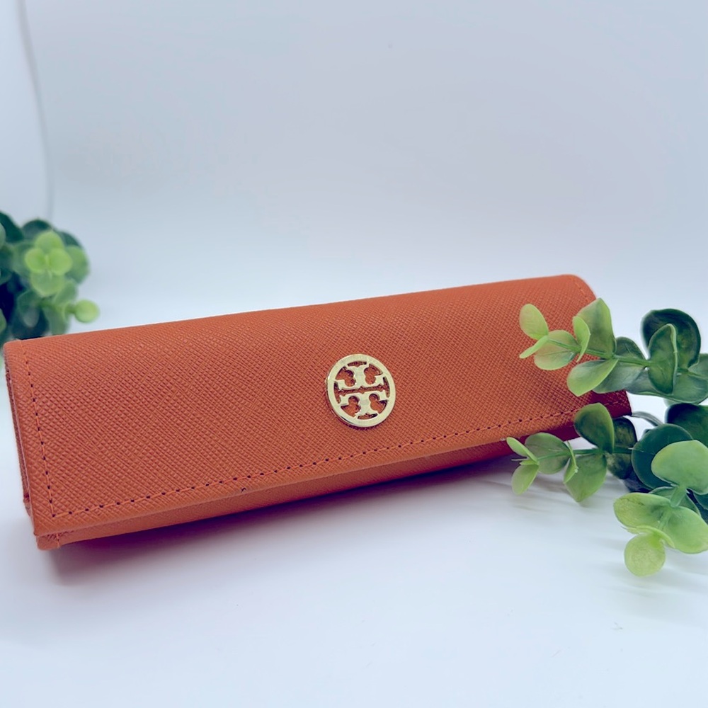 Tory Burch Orange Case Eyeglass Gold Logo Eyeglasses Reading Glasses Snap Pouch